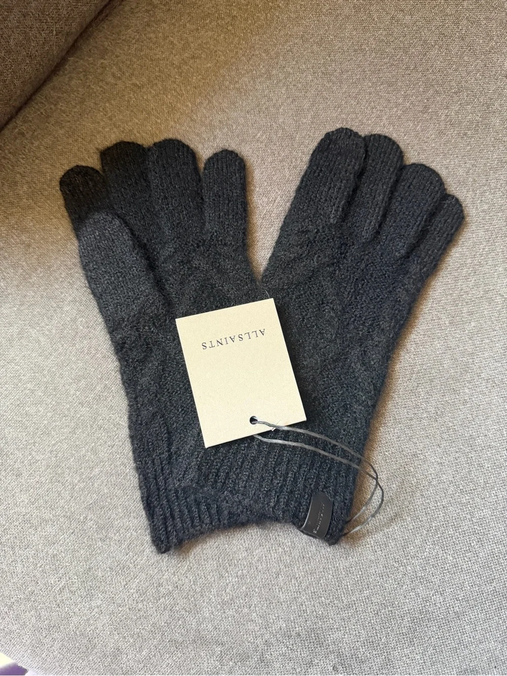 All Saints Black Black Cable Knit Gloves NWT